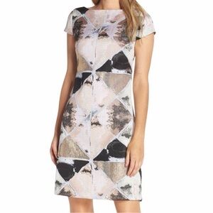 Vince Camuto Womens SZ 10 Dress Party Season Art Deco Geo Print Metallic Holiday